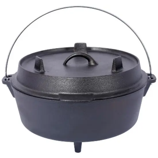 pre-Seasoned Cast Iron Dutch Oven With Skillet Lid, Outdoor Camping Deep Pot for Camping Fireplace Cooking BBQ Baking Campfire, Leg Base, 8 Quart image {5}