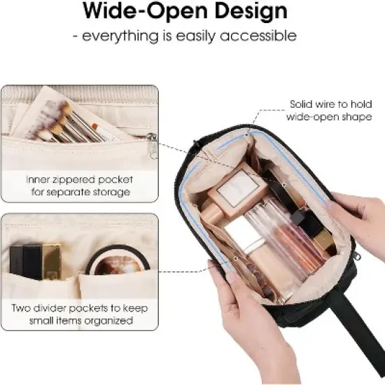 Narwey Makeup Bag  Wide-open Make up Bag Travel Cosmetic Bag image {2}