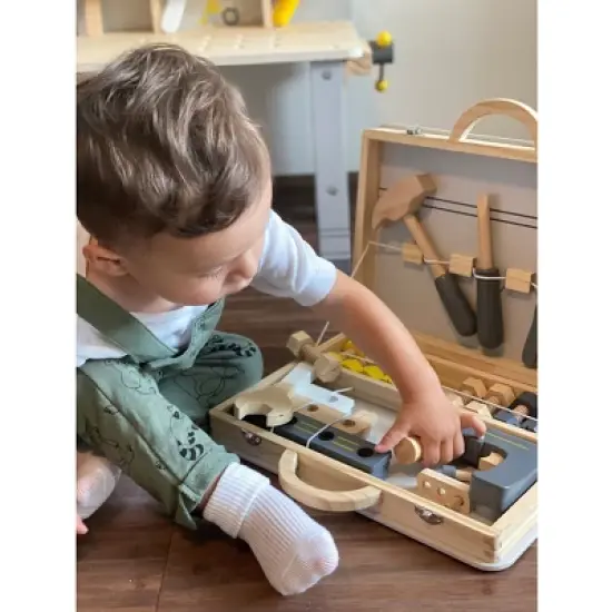 Small Foot Compact Wooden Workbench with Tools image {3}