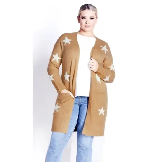 Women's Plus Size Starry Cardigan - camel marle | EVANS image {1}