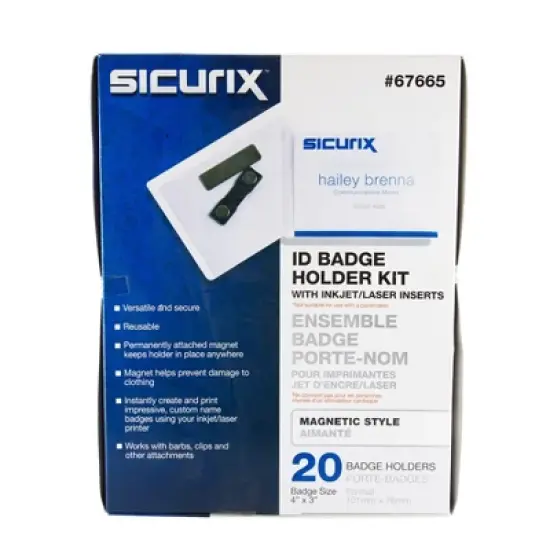 SICURIX Magnetic ID Badge Holder Kit with Printable Inserts, 4" x 3", Pack of 20 image {3}