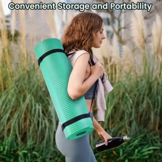 Fitvids 1/2-Inch Thick High Density Foam Exercise Yoga Mat with Carrying Strap, For Cushioning The Body Against Hard Floors, Aqua image {5}