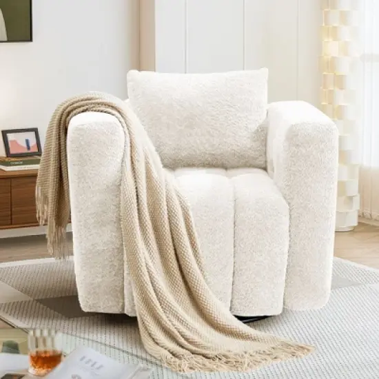 Hyleory Wooden Frame Swivel Chair with Soft Fabric Upholstery, 360&deg; Rotation, Comfortable Ergonomic Design for Living Room and Office Seating image {8}