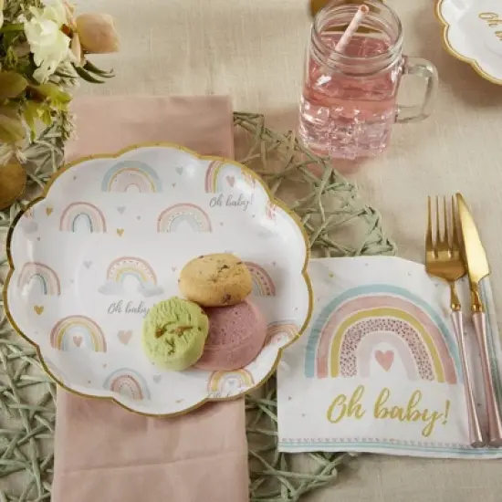 Boho Rainbow Baby 9 in. Premium Paper Plates (Set of 64) image {4}