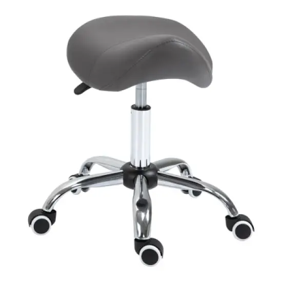 HOMCOM Ergonomic Rolling Saddle Stool PU Leather Hydraulic Spa Stool Height Adjustable Swivel Drafting Medical Salon Chair image {3}