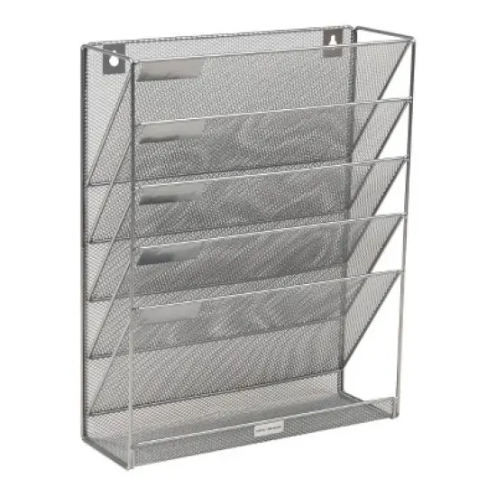 Mind Reader 5-Tier Vertical File Storage, Desktop Organizer, Wall Mount, Office, Metal Mesh, 12.75"L x 4"W x 16"H, Silver: Office Supplies image {4}
