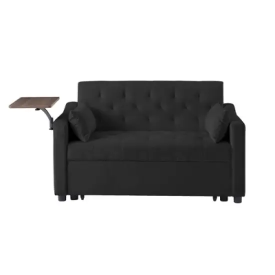 Velvet Sofa Bed with Tufted Back and Seat, 360&deg; Side Table, Adjustable Backrest and Foam Cushion for Living Room image {3}