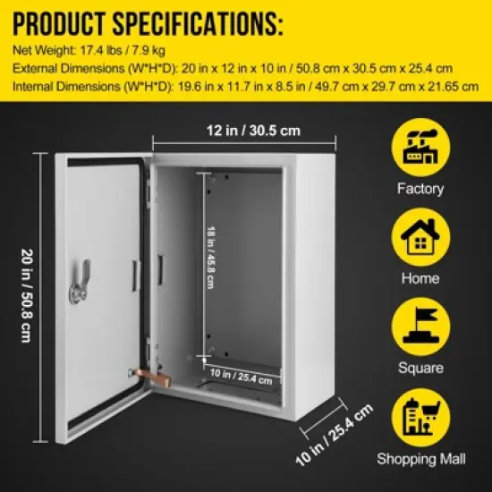 Garvee NEMA Weatherproof Electrical Box, NEMA 4X Enclosure with Lock & Mounting Plate, Steel Junction Box for Indoor/Outdoor image {6}