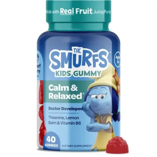 Smurfs Calm & Relaxed Kids Vitamin Gummies, Theanine, Lemon Balm & Vitamin B6, Smurfs Berry Flavored, 40ct image {6}