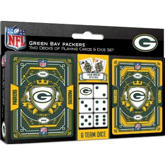 MasterPieces Officially Licensed NFL Green Bay Packers 2-Pack Playing cards & Dice set for Adults image {1}