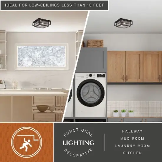 VAXCEL Hyde Park Bronze Mission Square Outdoor Flush Mount Ceiling Light Clear Glass image {2}