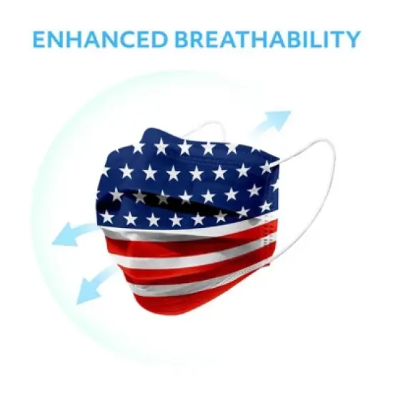 MagiCare - American Flags Design Face Masks for Adults - Breathable 3-Layer Disposable Masks - 50ct Box image {1}