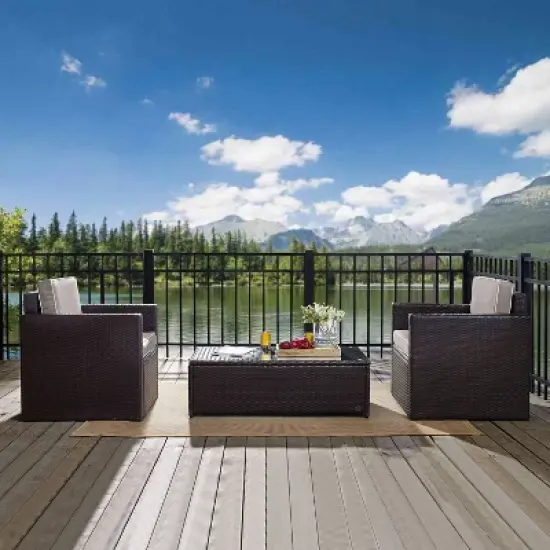 Palm Harbor 3pc All-Weather Wicker Patio Seating Set - Gray Cushions - Crosley image {9}