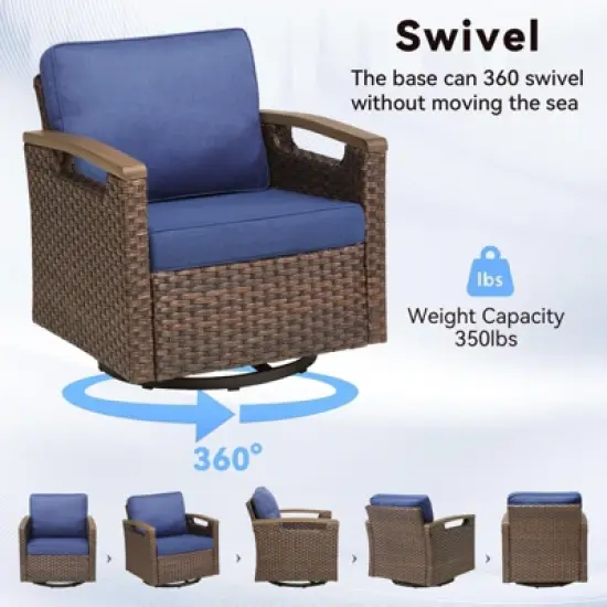 Patio Furniture Set, Outdoor Wicker Sofa Couch with Metal Armrest, Swivel Rocking Chairs, Ottomans, All-Weather Conversation Set for Garden image {6}