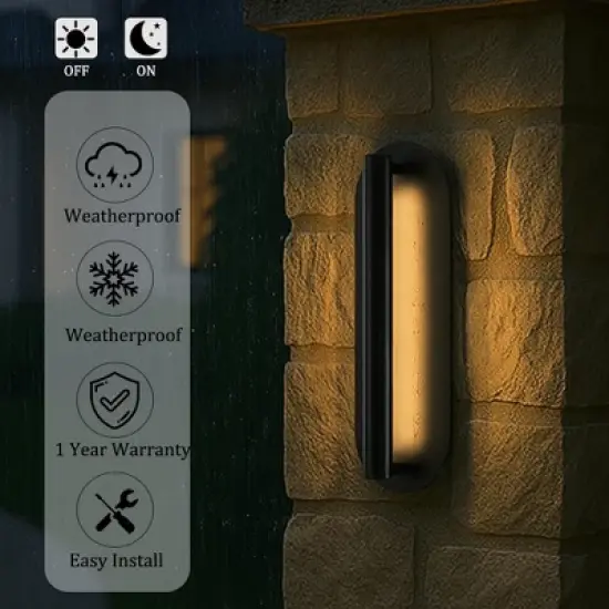 ALOADECOR H19" Oval Matte Black Integrated LED Wall Sconce with Acrylic Shade Dusk to Dawn Waterproof Outdoor Wall Light for Porch Patio (&uml;2 Pack) image {5}