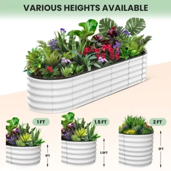 Raised Garden Bed Galvanized Steel - 8x2ft Large Outdoor Planter Box Kit with Wave Design, Open Base & Durable Frame, White image {3}