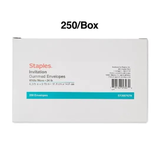 Staples Gummed Invitation Envelopes 5 3/4" x 4 3/8" White 250/Box (266767N) image {3}