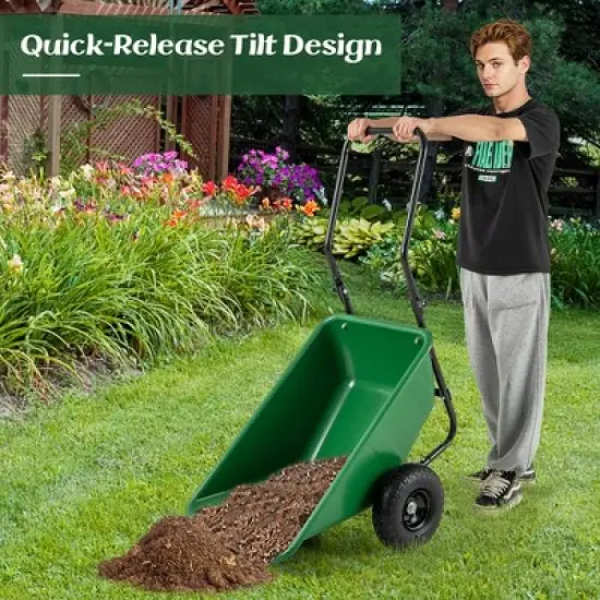 Tangkula Dual-Wheel Wheelbarrow w/ Pneumatic Tires 330 LBS Load Capacity 21 Gal Volume image {3}