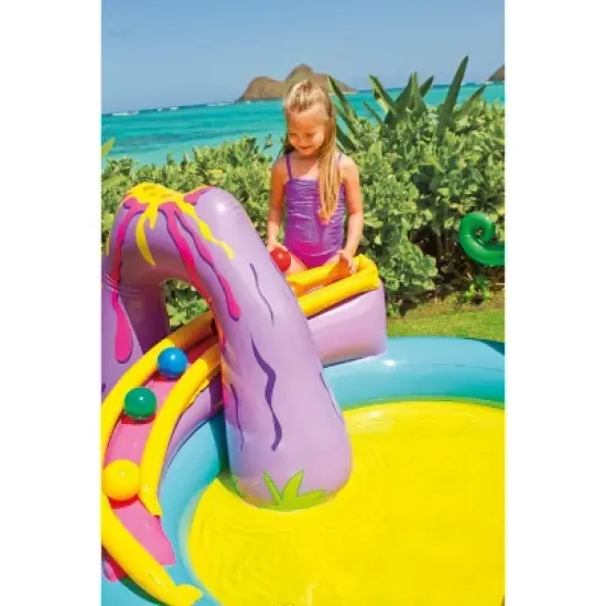 Intex 11ft x 7.5ft x 44in Dinoland Inflatable Kiddie Swimming Pool with Slide, Dino Arch Water Sprayer and Games for Ages 2+ image {3}