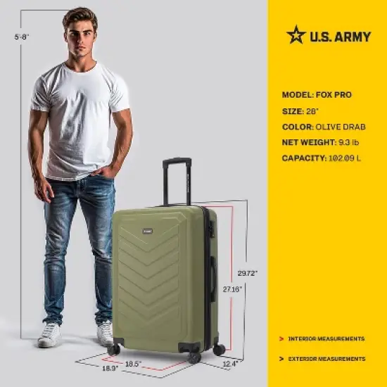 U.S. Army FOX PRO 28" Expandable Large Checked Hardside Suitcase with TSA Lock image {2}