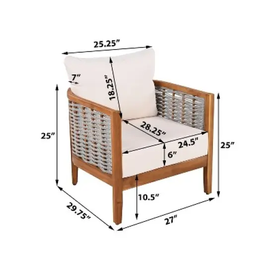 Christopher Knight Home Liliana Modern Patio Acacia Wood Woven Rope Armchair with Thick Cushions image {2}