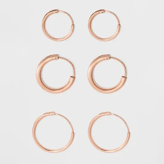 Endless Hoop Rose Gold Over Sterling Silver Small Three Earring Set 3pc- A New Day&trade; Rose Gold image {1}