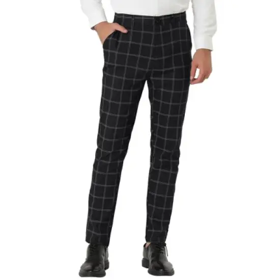 Lars Amadeus Men's Dress Plaid Slim Fit Flat Front Business Pants with Pockets image {10}