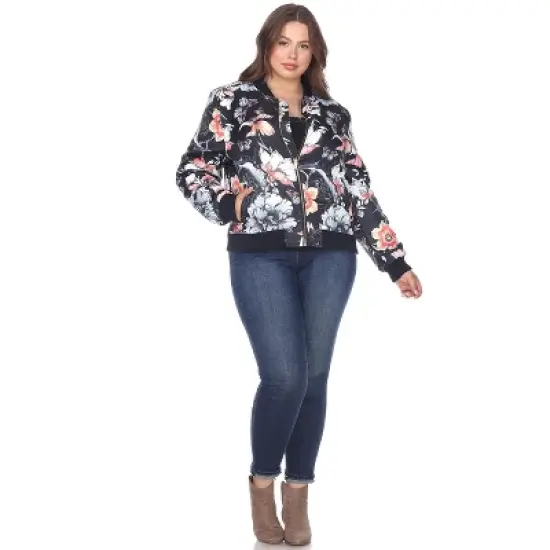 Women's Plus Size Floral Bomber Jacket - White Mark image {1}