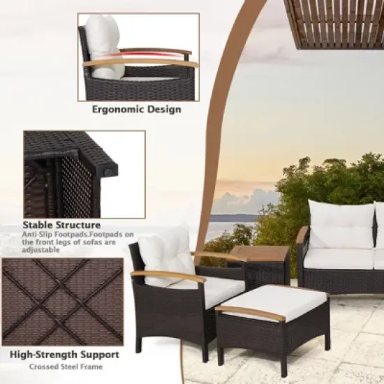Tangkula 7PCS Rattan Patio Conversation Furniture Set Cushioned Outdoor Wicker Sofa Set image {3}
