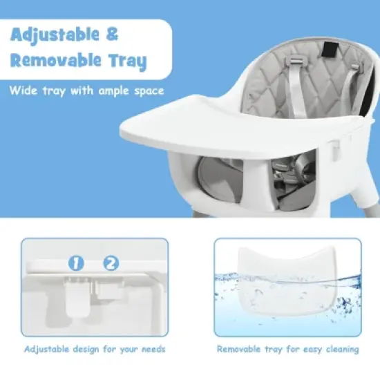 Infans 5-in-1 High Chair, Convertible Highchair for Babies and Toddlers w/Safety Harness, PU Leather Cushion & Removable Food Tray, Gray image {4}