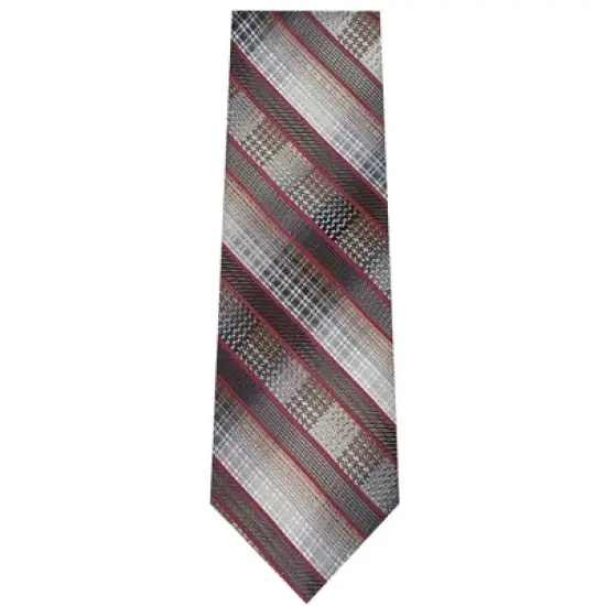 TheDapperTie Men's Burgundy And Gray Stripes Necktie with Hanky image {1}