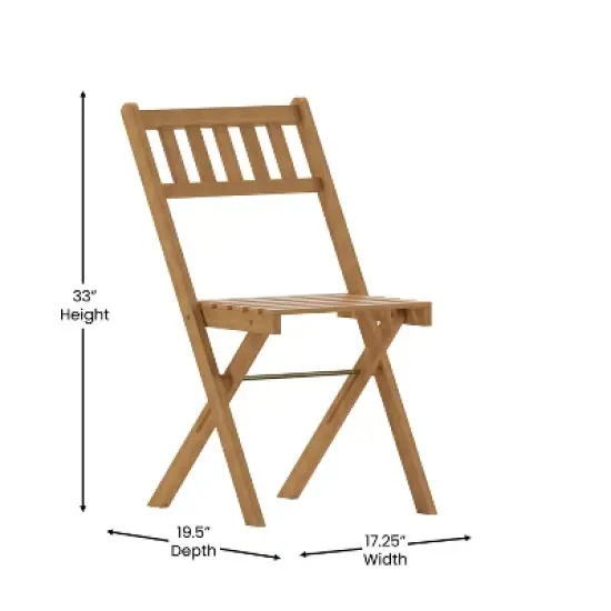Merrick Lane Set of 2 Solid Acacia Wood Armless Folding Patio Bistro Chairs with Slatted Backs and Seats in Natural Finish image {5}