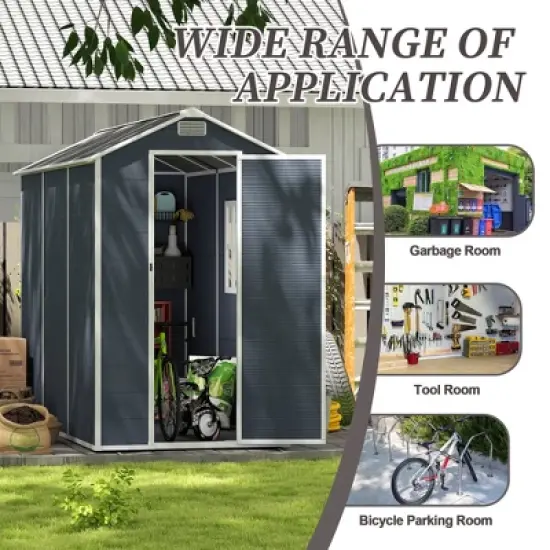 4*8ft resin storage shed, high quality pp material, strong structure, waterproof, rust and UV proof, large storage space,HD window lighting Dark gray image {2}