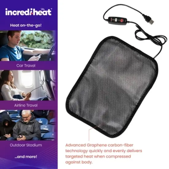 Cabeau Incredi-Heat USB-Powered Portable Heating Pad, 3 Temperature Settings, Black image {7}