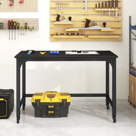 Costway Rolling Computer Desk Wood Top Metal Frame Laptop Table Study Workstation Black image {4}