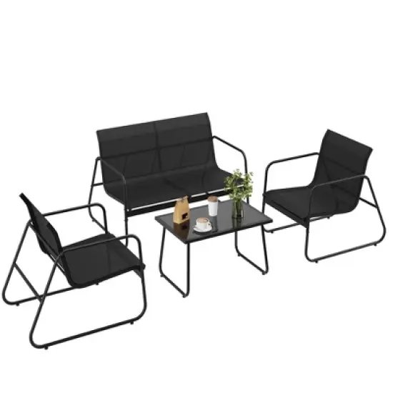 ODK 4 Pieces Patio Furniture Set, Textile Fabric Outdoor Conversation Set with Glass Coffee Table, Loveseat and 2 Single Chairs for Backyard, Balcony image {9}