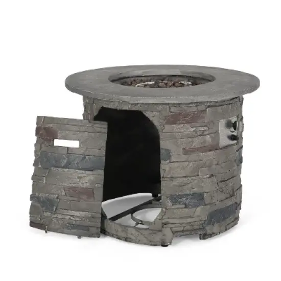 GDFStudio Broadway Outdoor 40,000 BTU Lightweight Concrete Fire Pit Table, Gray/Light Brown image {3}