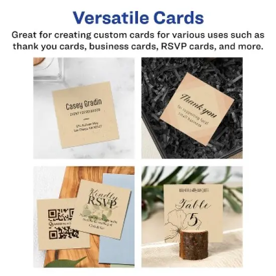 Avery Printable Square Business Cards with Sure Feed Technology, 2.5" x 2.5", Kraft Brown Cardstock, Print-to-the-Edge, Laser/Inkjet Cards, 90 Total image {2}