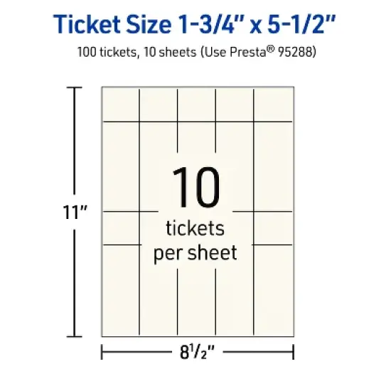 Avery Printable Rectangle Tickets, 1-3/4" x 5-1/2", Matte Ivory Cardstock, Laser/Inkjet, 100 Total image {4}