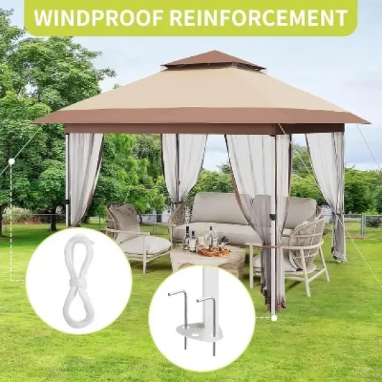 12x12 FT Waterproof Gazebo Tent with Double Roof & Mosquito Netting, Outdoor Canopy for Patio, Garden, Backyard, Easy Setup, Includes Carry Bag image {7}