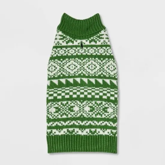 Snow Shoe Lodge Fairisle Cat and Dog Sweater - Green/Cream - Wondershop&trade; image {1}