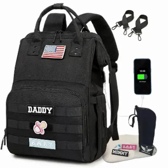 Mommy-Daddy Waterproof Diaper Bag Backpack (25L) - Black image {7}
