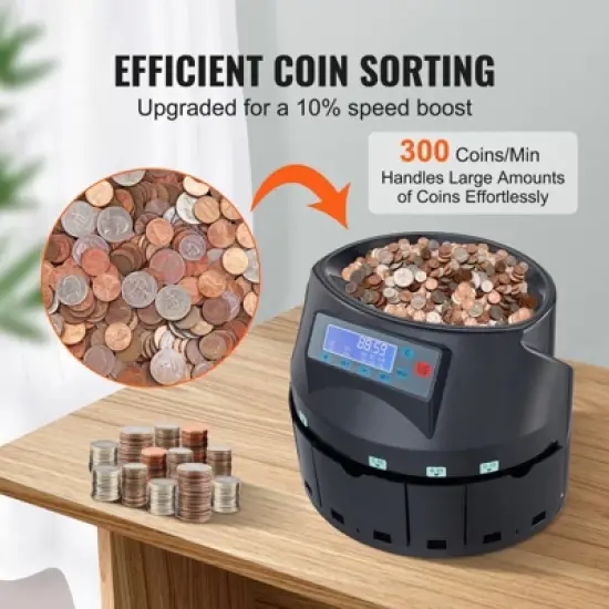 VEVOR USD Coin Counter & Coin Sorters with LCD Display, Coin Sorter Machine for USD Coin 1￠ 5￠ 10￠ 25￠ $1, Sorts up to 300 Coins/min, Change Counter image {2}