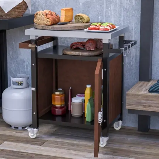 MOEPISY Outdoor Grill Cart with Stainless Steel Tabletop, Storage, Patio Kitchen Island with Wheels, Hooks, and Spice Rack image {8}