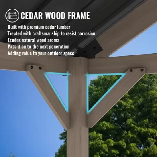 Mondawe 10 x 12 ft. Wooden Gazebo Cedar Framed Gazebo,Patio Steel Hardtop Gazebo with Galvanized Steel Gable Hardtop Roof image {6}