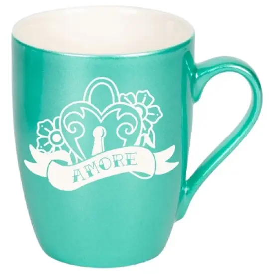 100 North Floral Heart 10 Ounce Seafoam Metallic Finish, Comfortably Fits Your Hands, New Bone China Coffee Tea Cup Mug, Amore image {1}