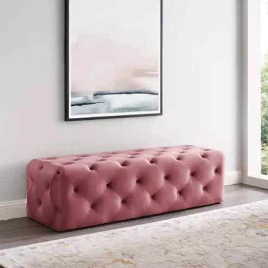 60" Amour Tufted Button Entryway Performance Velvet Bench Dusty Rose - Modway image {7}