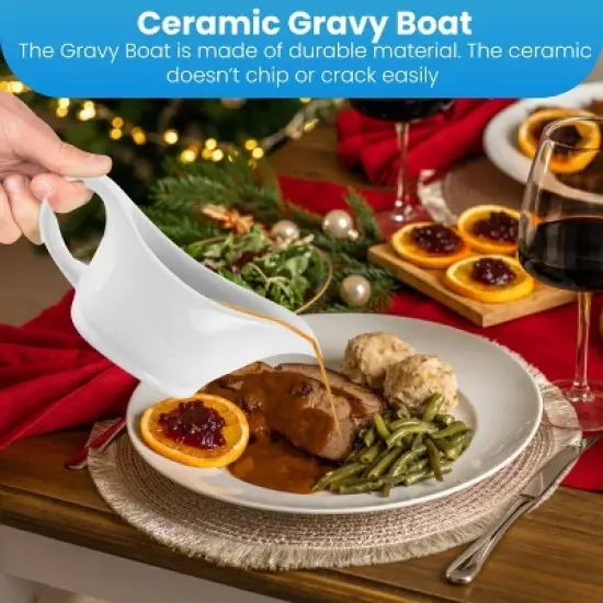 KOVOT White Elegant 12oz Ceramic Gravy Boat and Saucer Plate Set - Perfect for Gravies, Sauces, and Dressings - Microwave and Dishwasher Safe image {3}