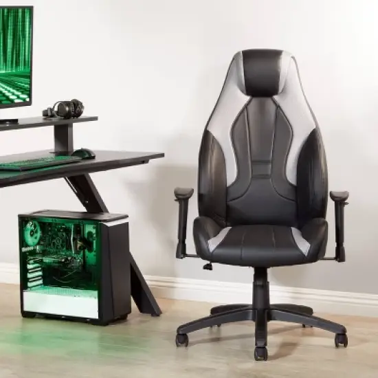 Commander Gaming Chair In Faux Leather Black/Gray - OSP Home Furnishings image {9}