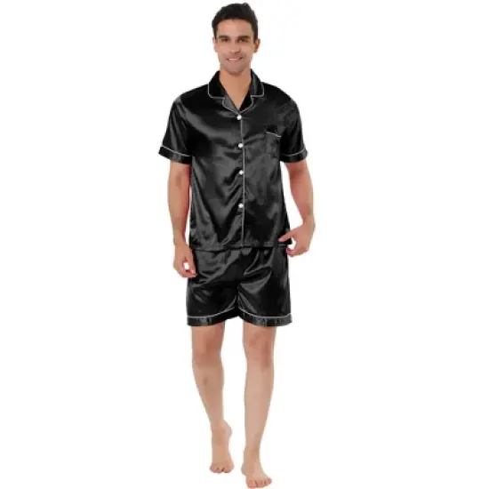 Lars Amadeus Men's Short Sleeve Top and Pants Summer Satin Pajama Sets image {10}